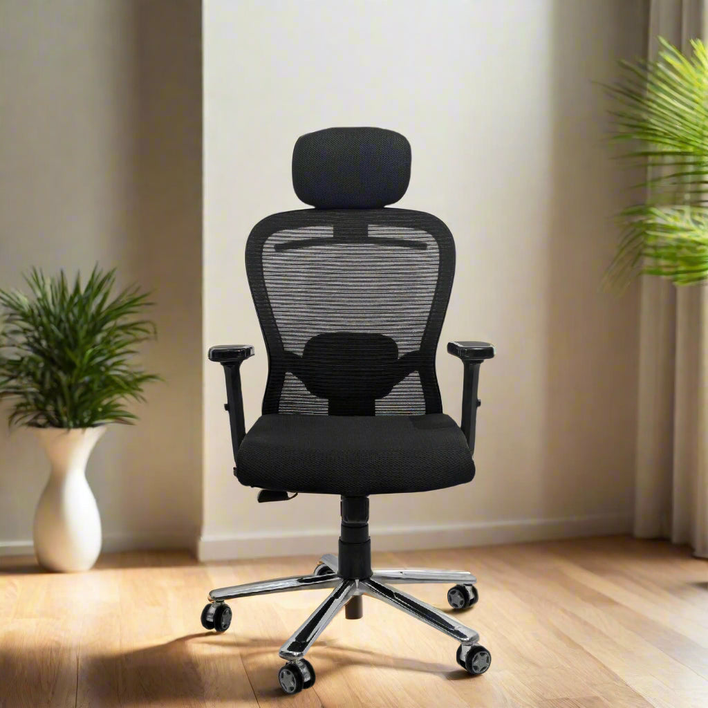 Cosmic Horizon Black Headrest Office Ergonomic Chair with Scorpio Base