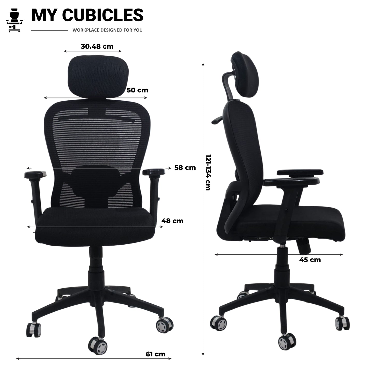Cosmic Horizon Black Headrest Ergonomic Office Chair with Nylon Base