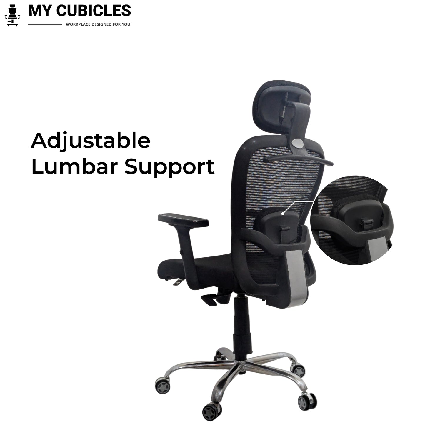 Black office chair with adjustable lumbar support