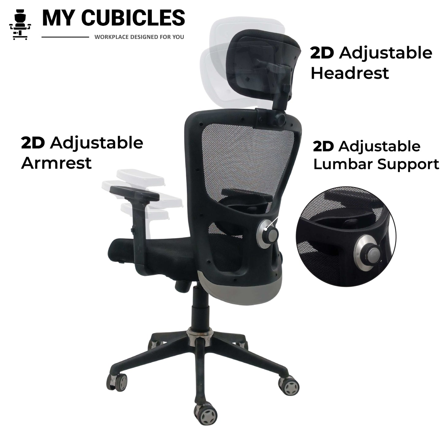 Jazz High Back Office Chair with Adjustable Armrest, Lumbar Support and Headrest