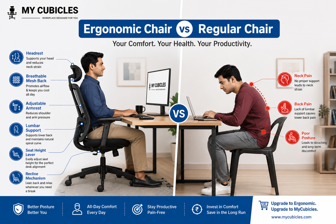 ergonomic chair vs regular chair comparison for Indian home office setup