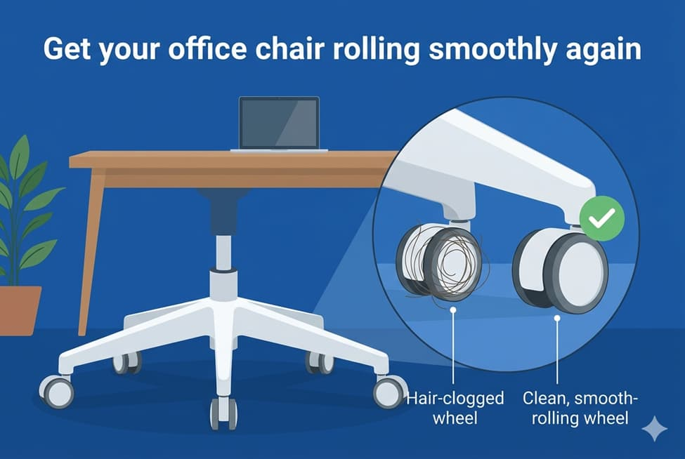 how to clean office chair wheels and remove tangled hair from the caster axle