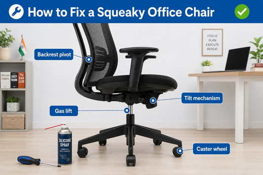 how to fix a squeaky office chair by lubricating the tilt mechanism, casters and gas lift