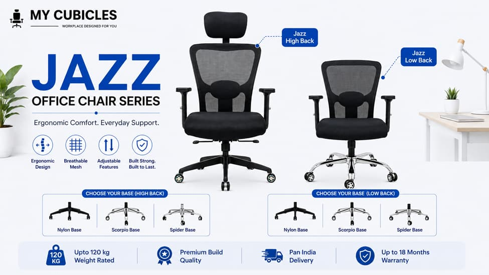 Jazz office chair series high back and low back variants by MyCubicles India