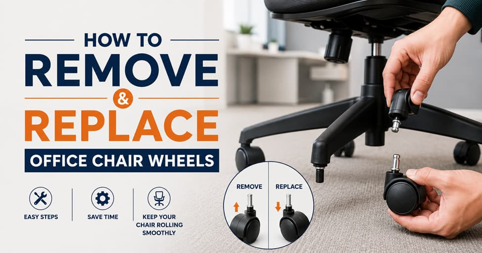 step-by-step removing and replacing office chair wheels and casters on a five-star base