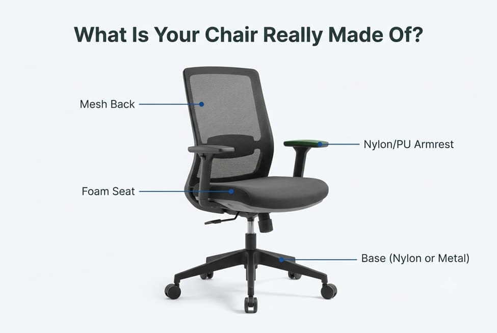 what are office chairs made of, ergonomic chair with mesh back foam seat and metal base