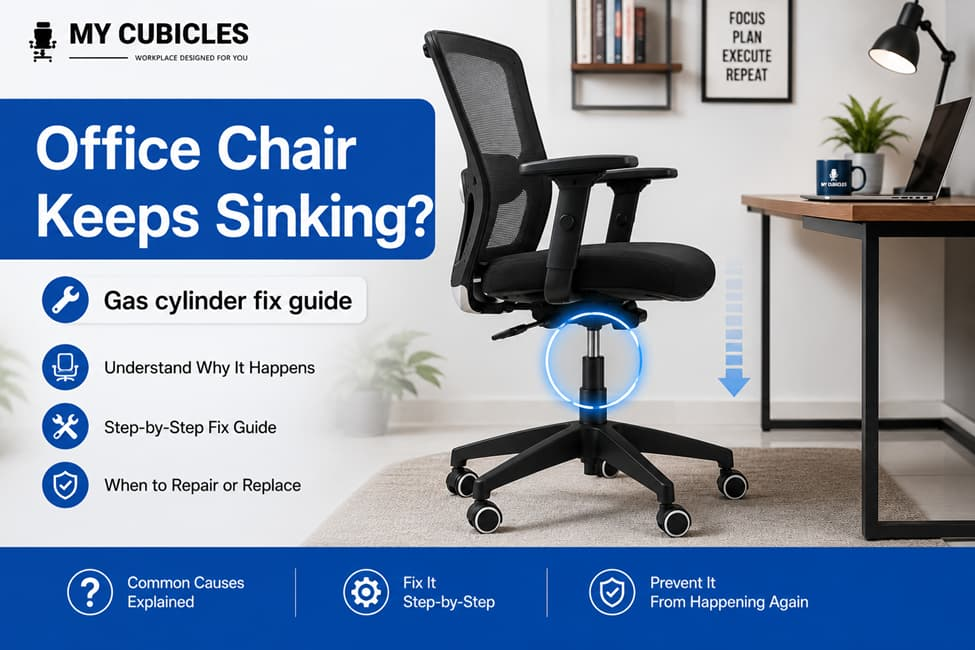 office chair keeps sinking with gas cylinder highlighted for repair in India