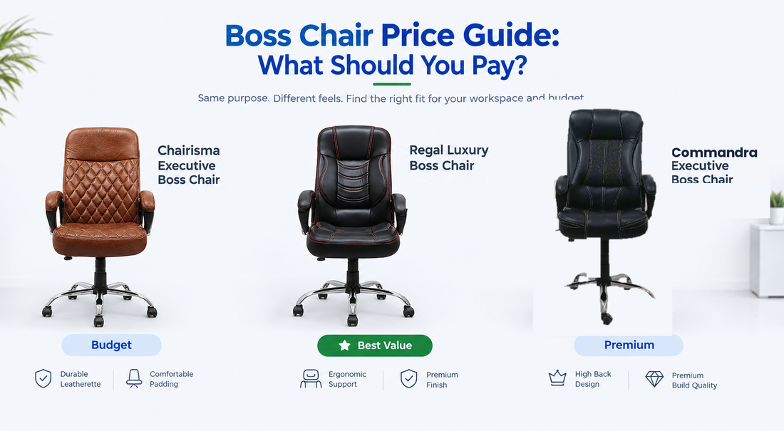 boss chair price in India comparison showing budget mid-range and premium office chairs