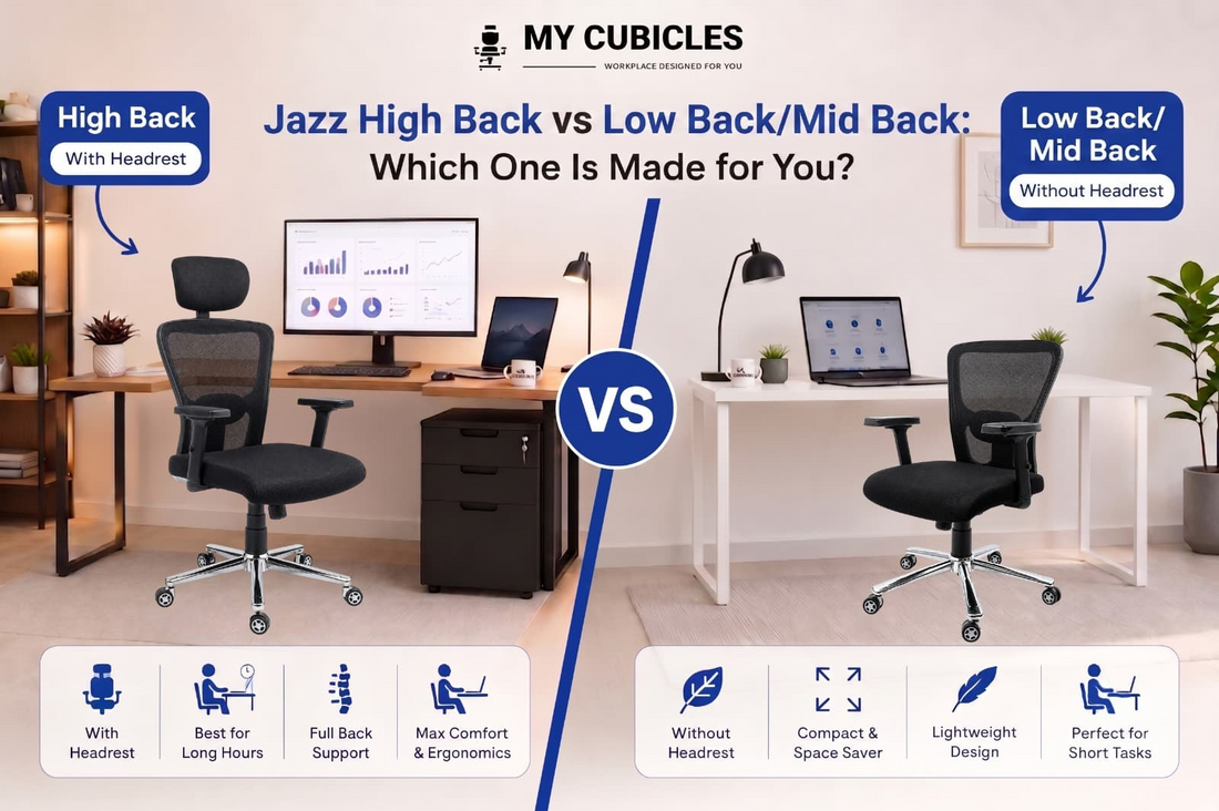 Jazz high back vs low back office chair comparison by MyCubicles India