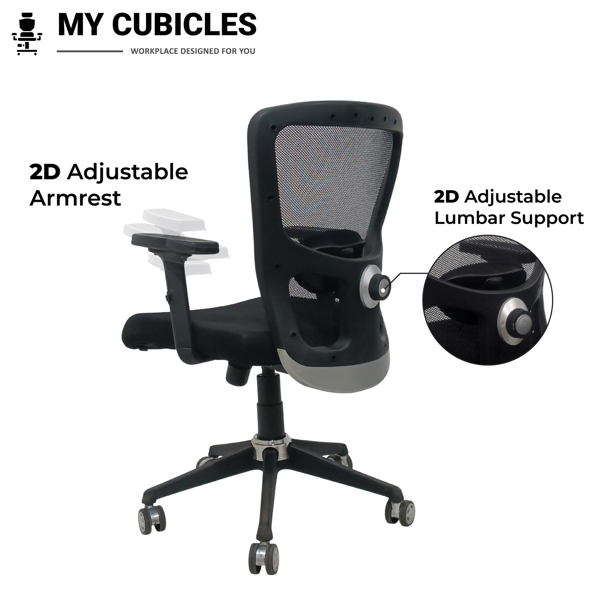 Mesh office chair with adjustable armrest and lumbar support