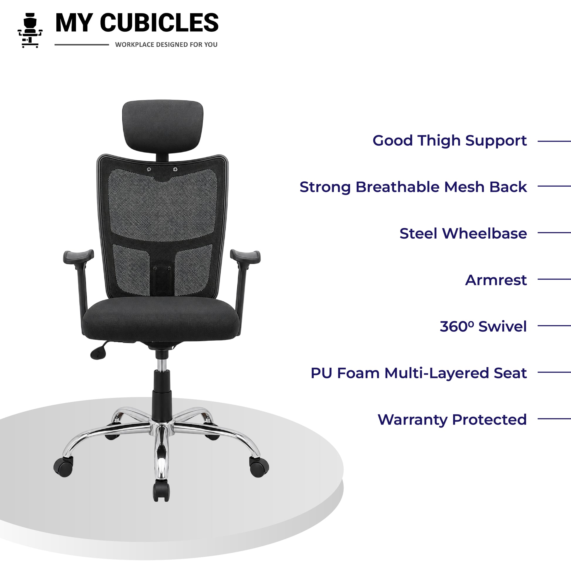 Aligna Brio High Back Office Chair with Headrest-features Image