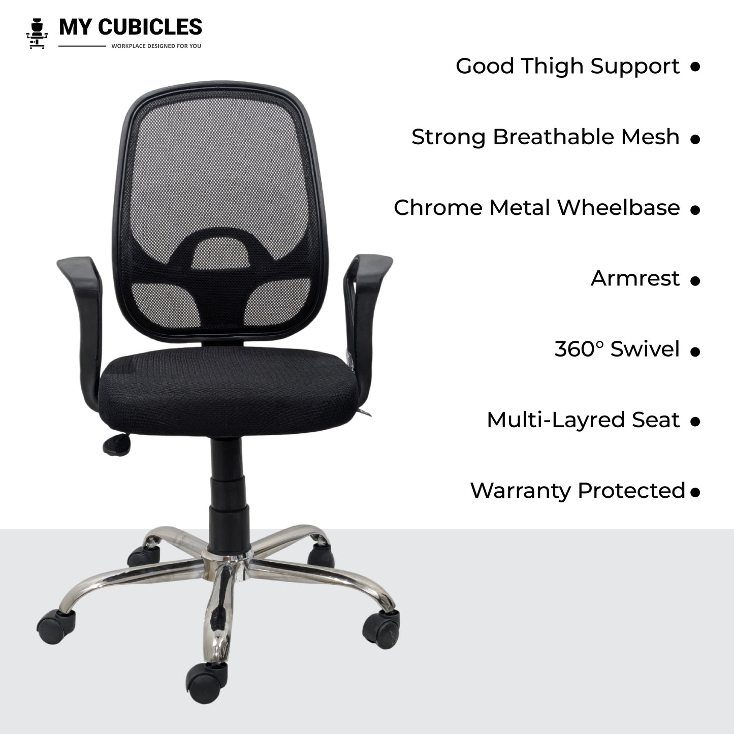 Black Mist Mesh Mid Height Office Ergonomic Chair