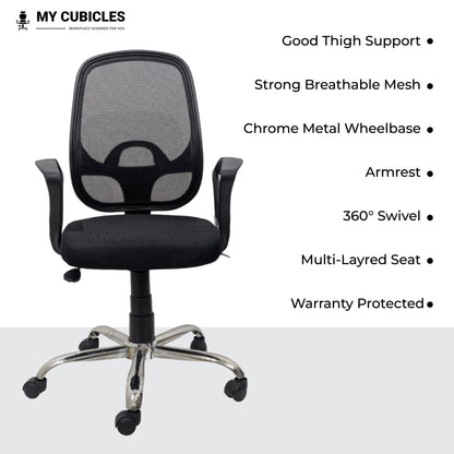 Black Mist Mesh Mid Height Office Ergonomic Chair