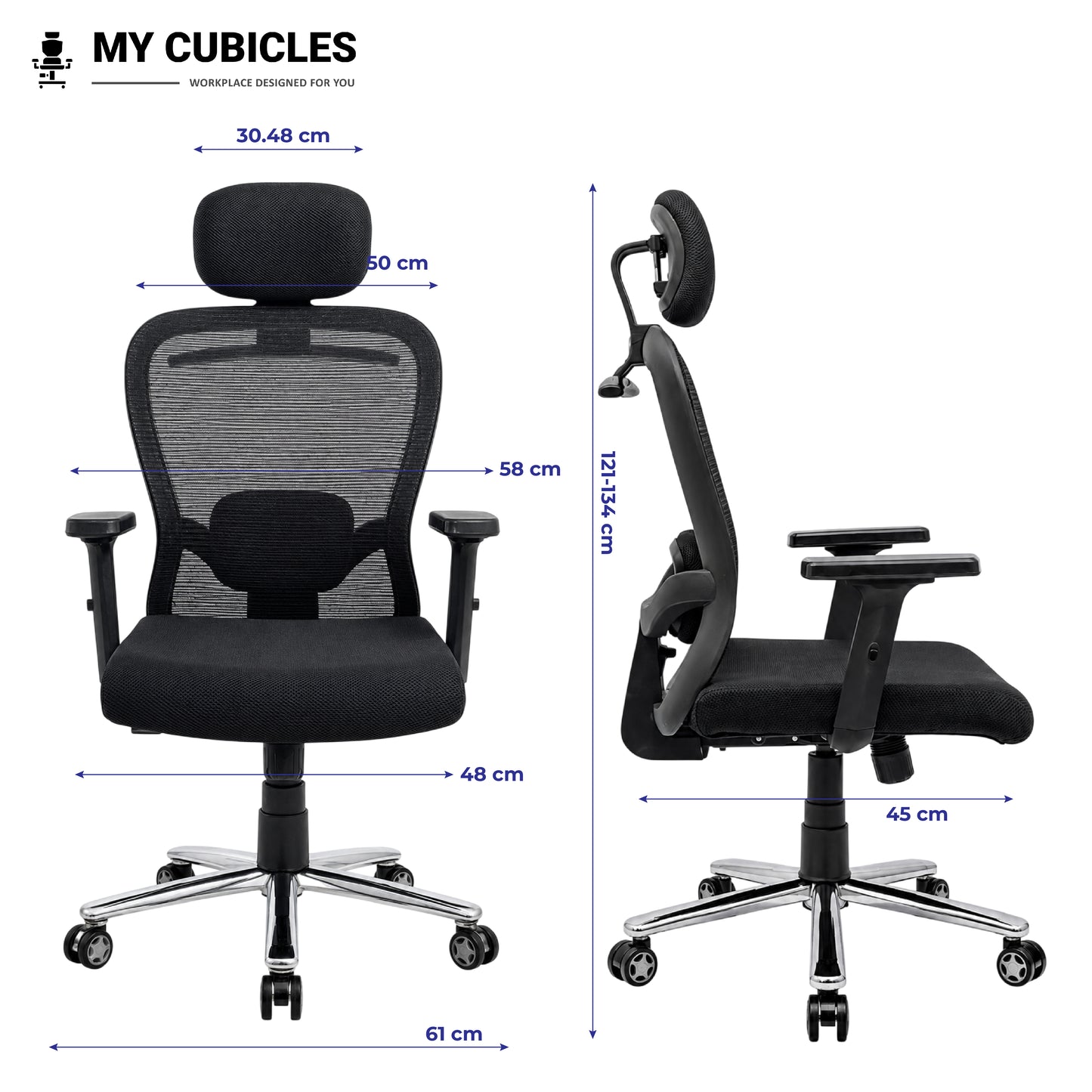 Butterfly Ergonomic Office Chair with Scorpio Base - Dimension View
