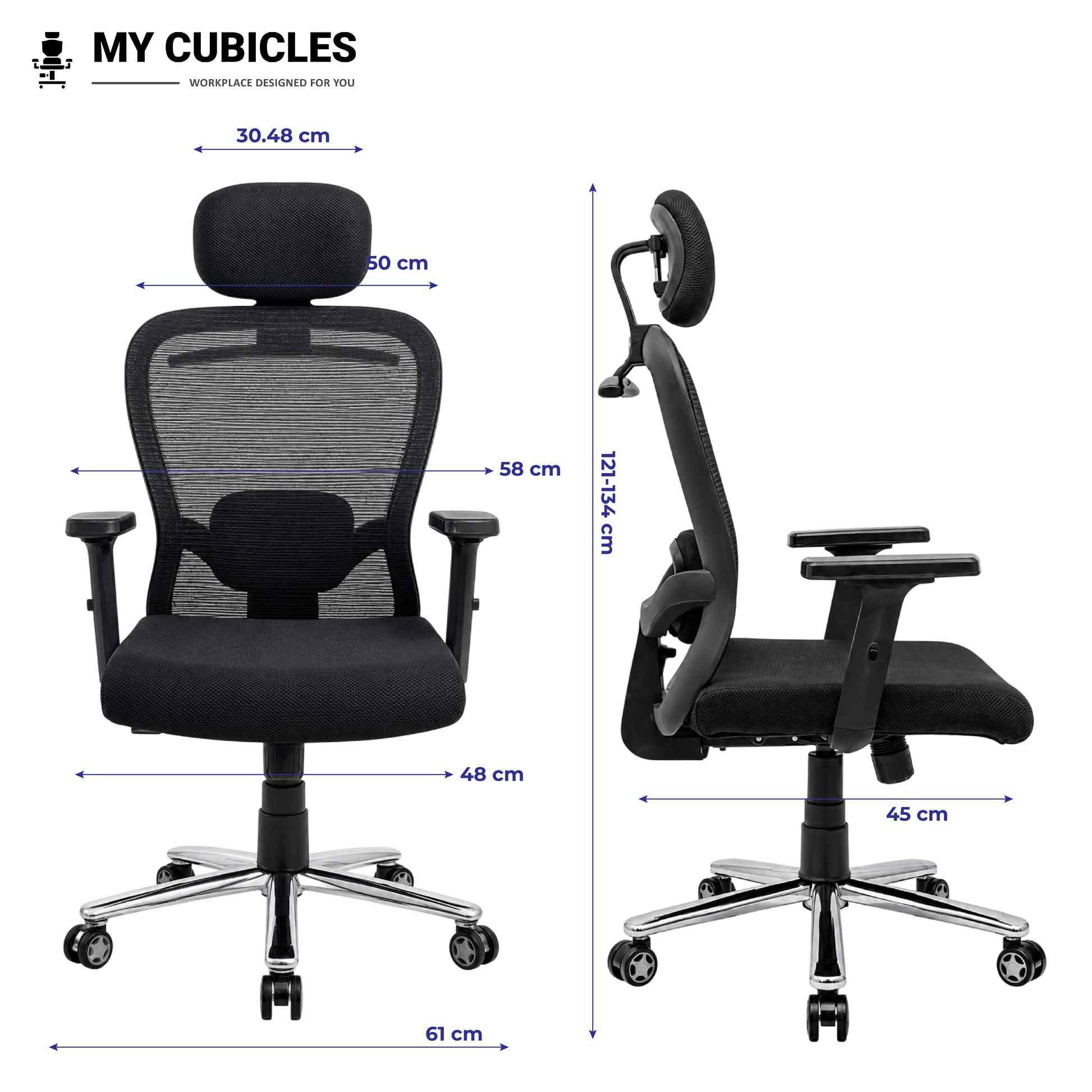 Butterfly Ergonomic Office Chair with Scorpio Base - Dimension View