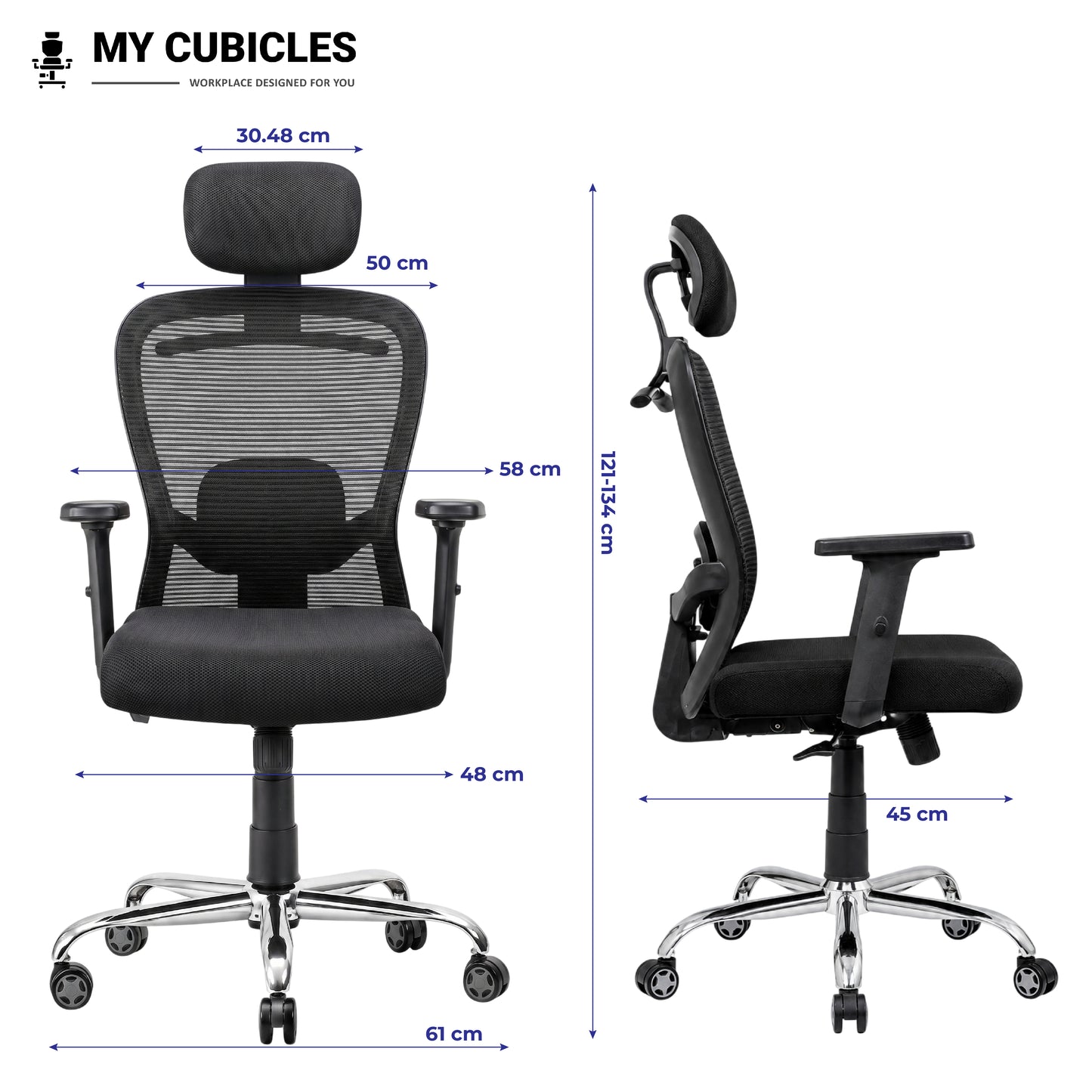 Butterfly Ergonomic Office Chair with Spider Base - Dimension View