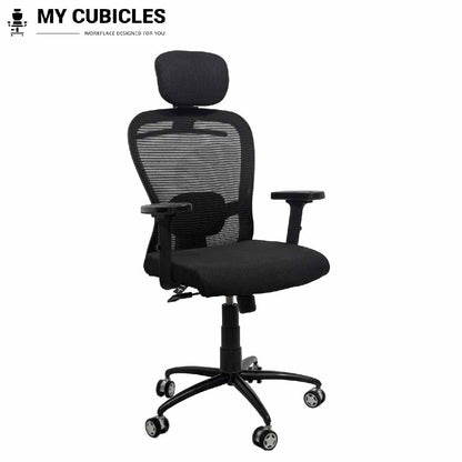 Cosmic Horizon Black Headrest Office Ergonomic Chair with Black Air Base