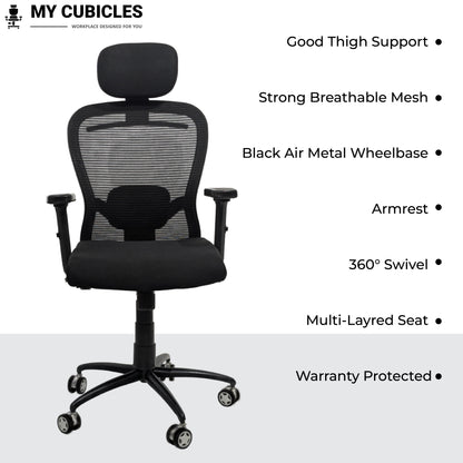 Cosmic Horizon Black Headrest Office Ergonomic Chair with Black Air Base