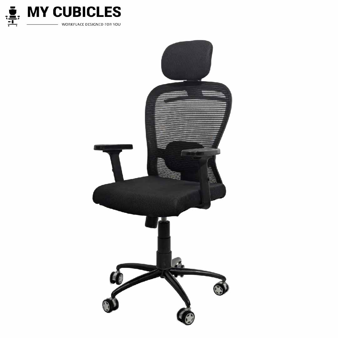 Cosmic Horizon Black Headrest Office Ergonomic Chair with Black Air Base