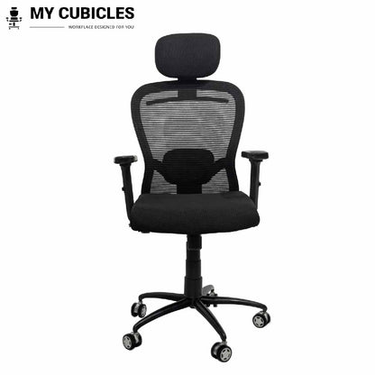 Cosmic Horizon Black Headrest Office Ergonomic Chair with Black Air Base