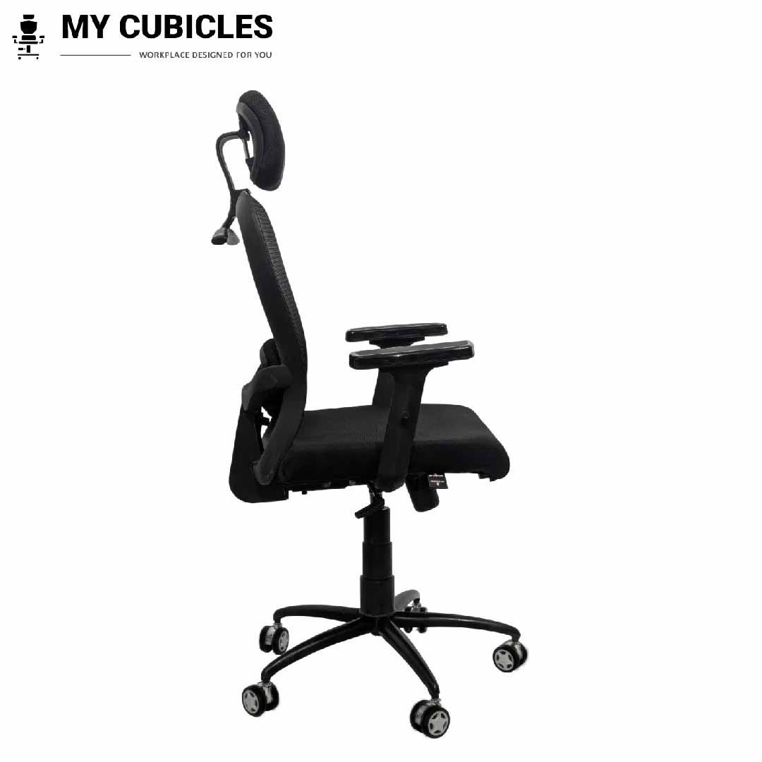 Cosmic Horizon Black Headrest Office Ergonomic Chair with Black Air Base