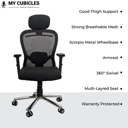 Cosmic Horizon Black Headrest Office Ergonomic Chair with Scorpio Base