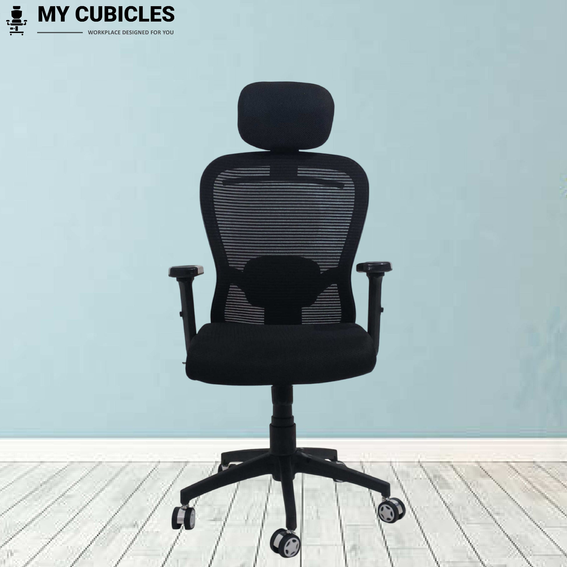 Cosmic Horizon Black Headrest Ergonomic Office Chair with Nylon Base