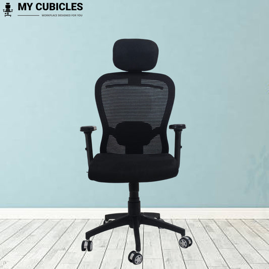 Cosmic Horizon Black Headrest Ergonomic Office Chair with Nylon Base