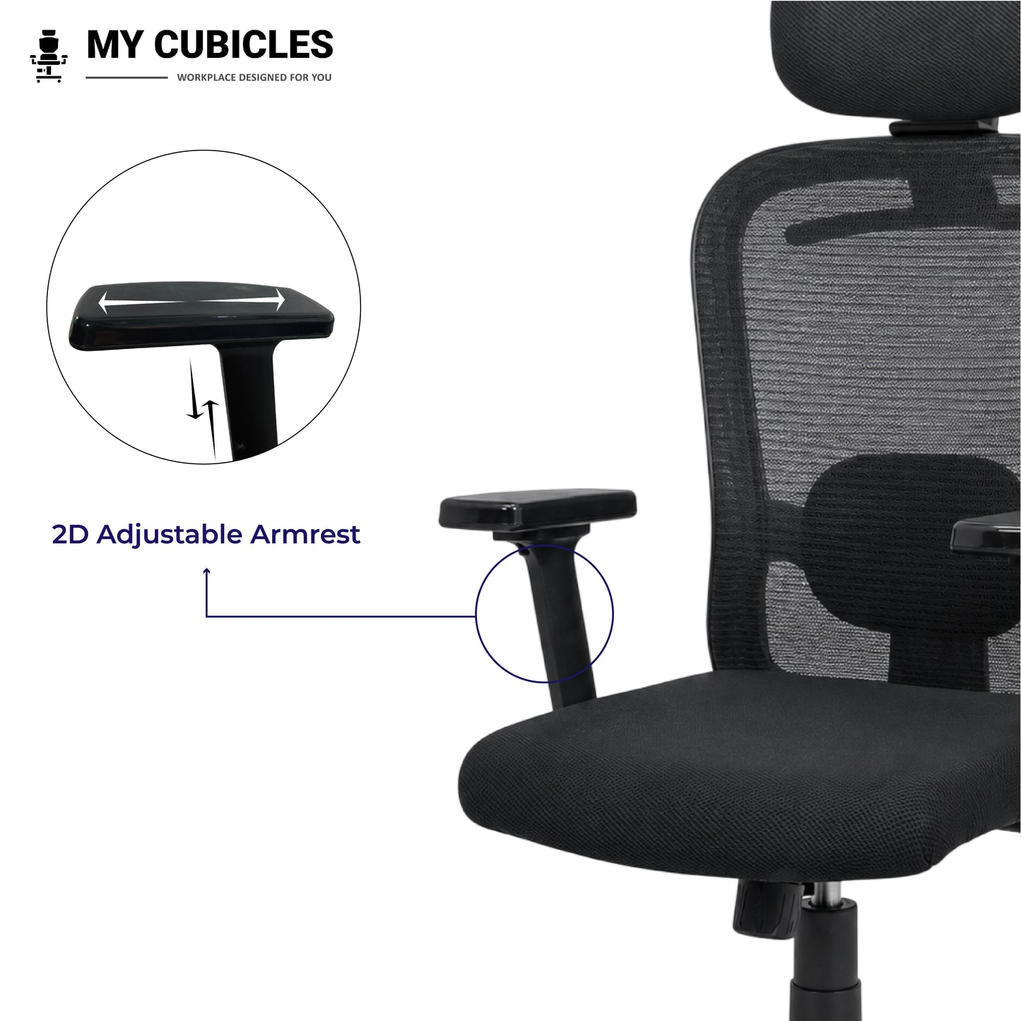 Cosmic Horizon Nylon Base Ergonomic Office Chair with Headrest - Adjustable Armrest View