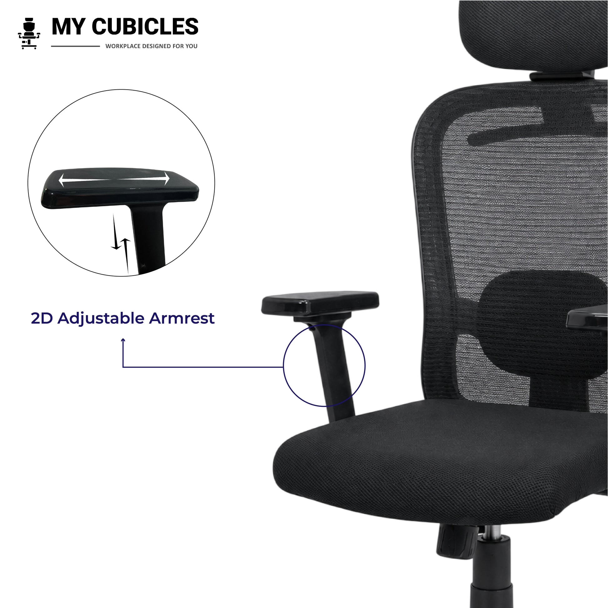 Cosmic Horizon Nylon Base Ergonomic Office Chair with Headrest - Adjustable Armrest View