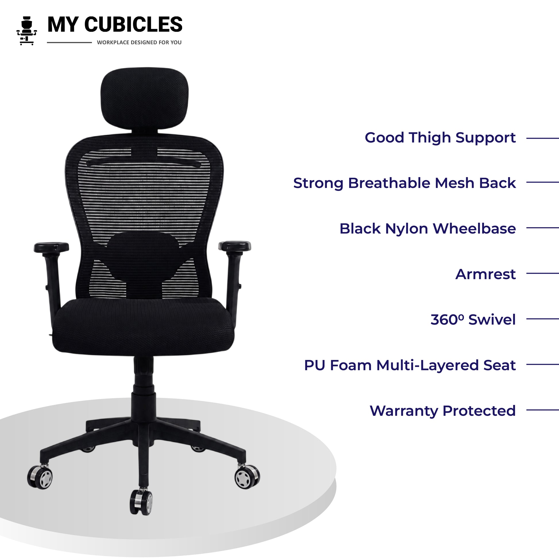 Cosmic Horizon Nylon Base Ergonomic Office Chair with Headrest - All Features View