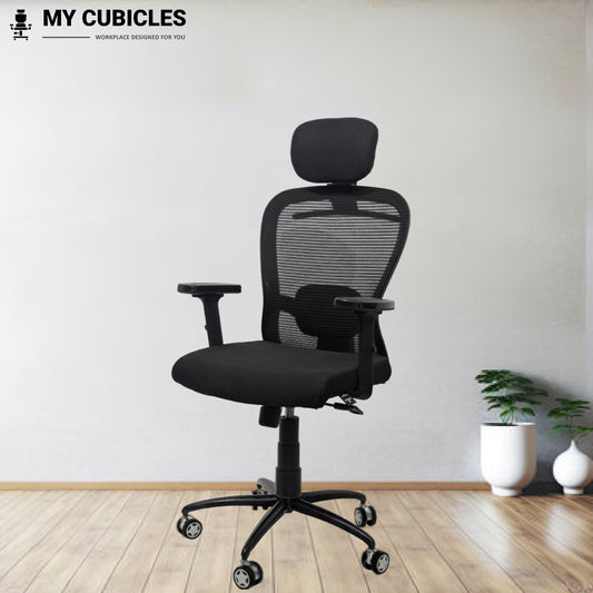 Cosmic Horizon Black Headrest Office Ergonomic Chair with Black Air Base