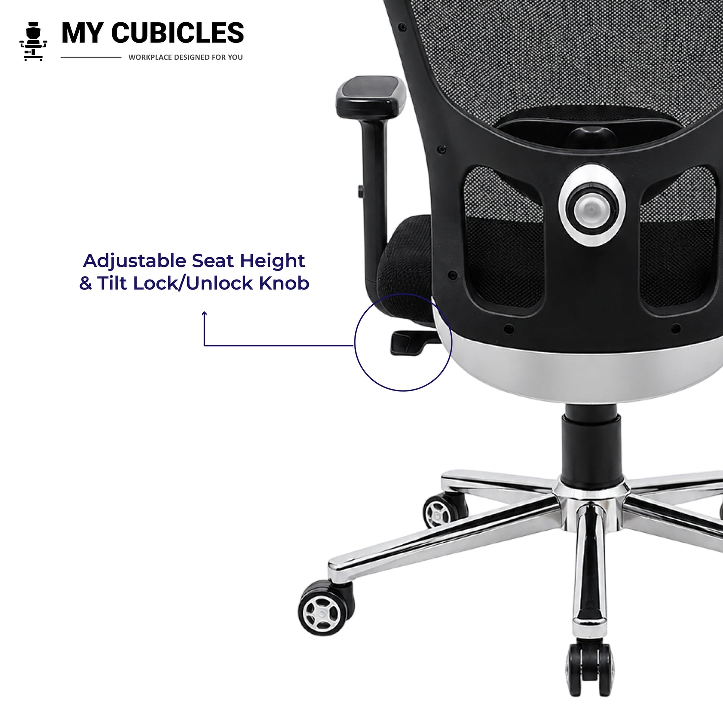 Jazz High Back Ergonomic Office Chair with Scorpio Base - Adjustable Seat Height View