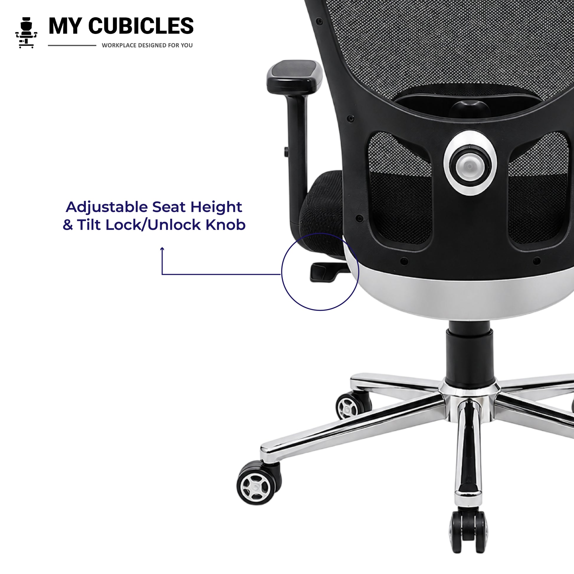 Jazz High Back Ergonomic Office Chair with Scorpio Base - Adjustable Seat Height View