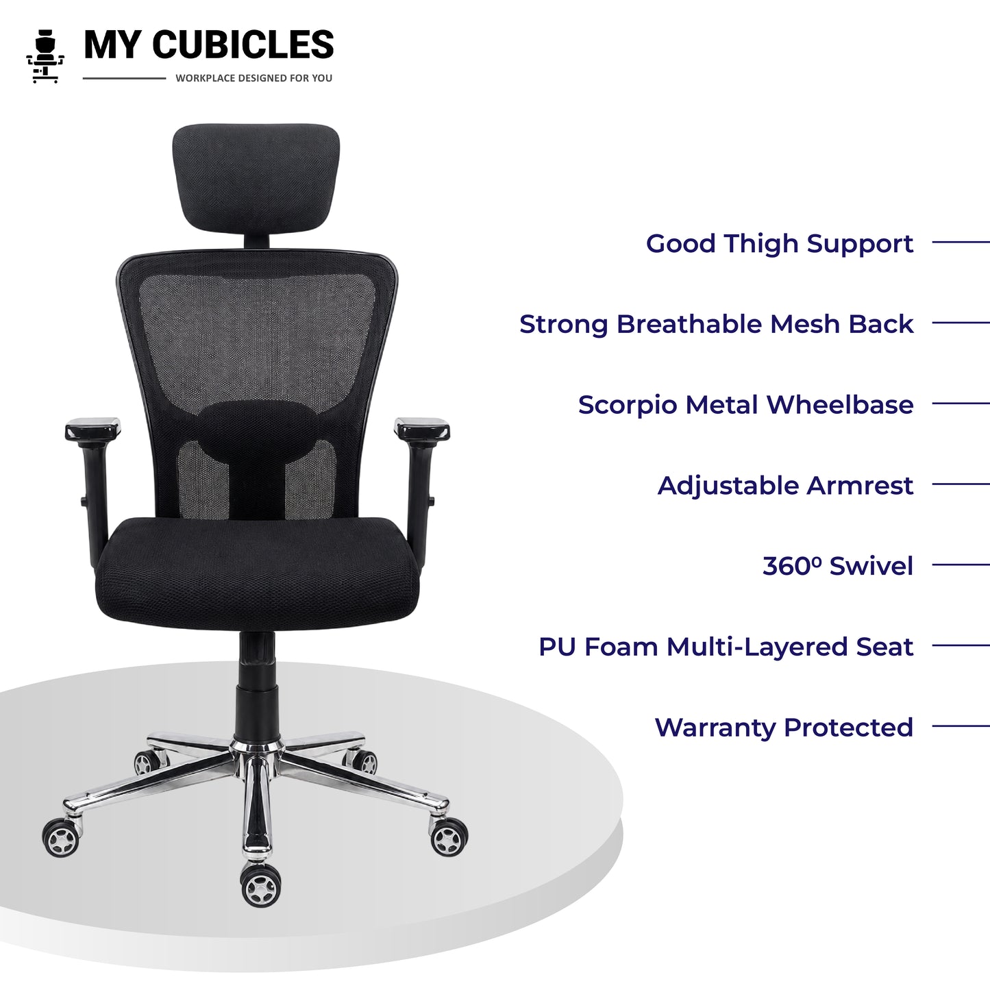 Jazz High Back Ergonomic Office Chair with Scorpio Base - All Ergonomic Features View