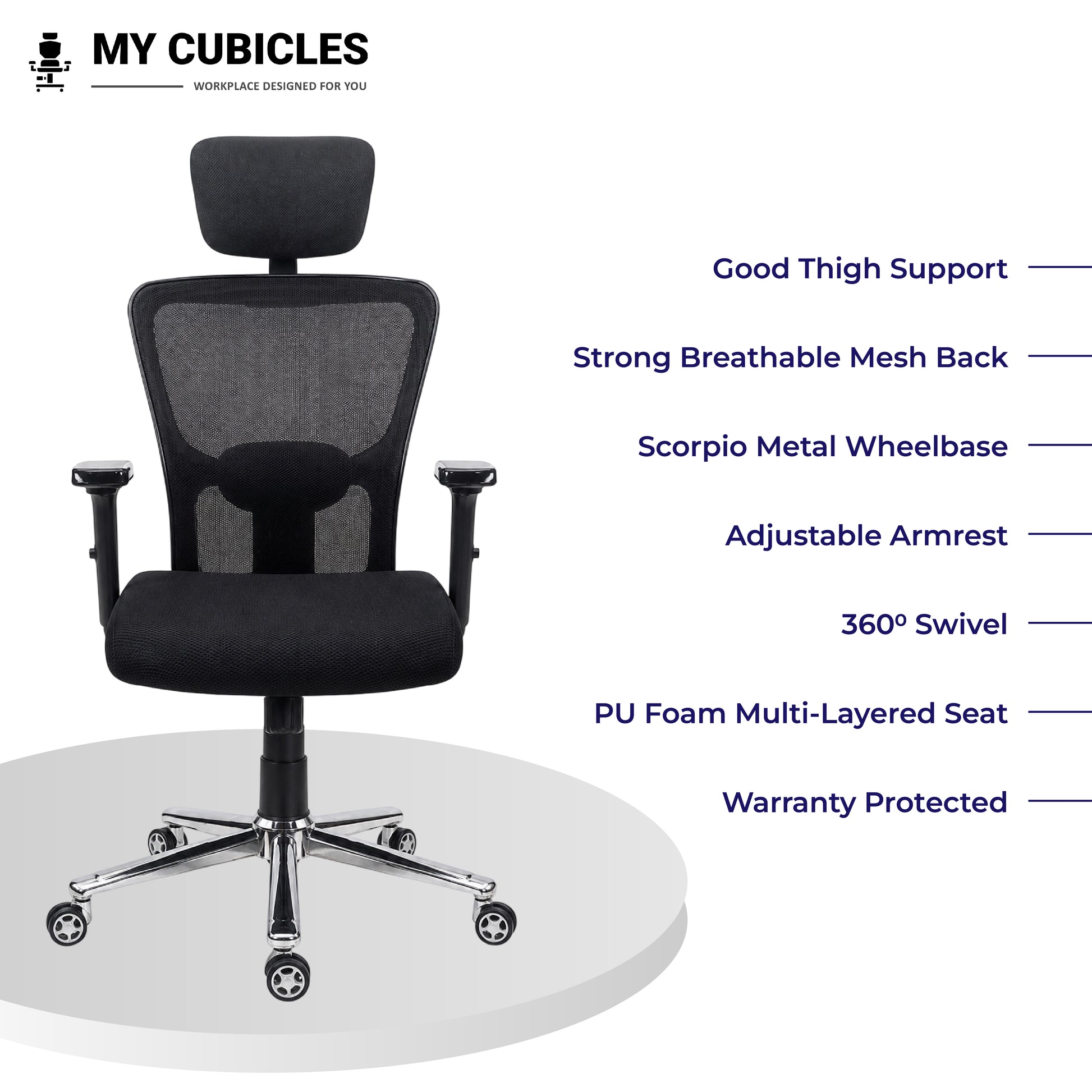 Jazz High Back Ergonomic Office Chair with Scorpio Base - All Ergonomic Features View