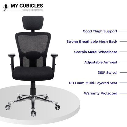 Jazz High Back Ergonomic Office Chair with Scorpio Base - All Ergonomic Features View