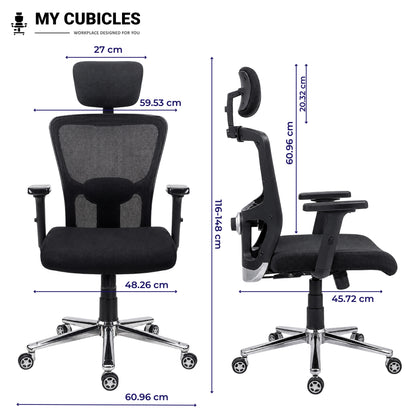 Jazz High Back Ergonomic Office Chair with Scorpio Base - Dimension View