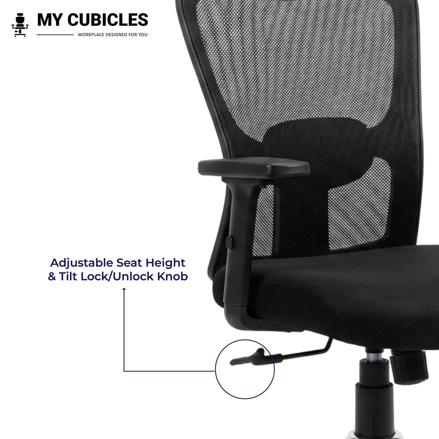 Jazz High Back Ergonomic Office Chair with Spider Base - Adjustable Seat Height View