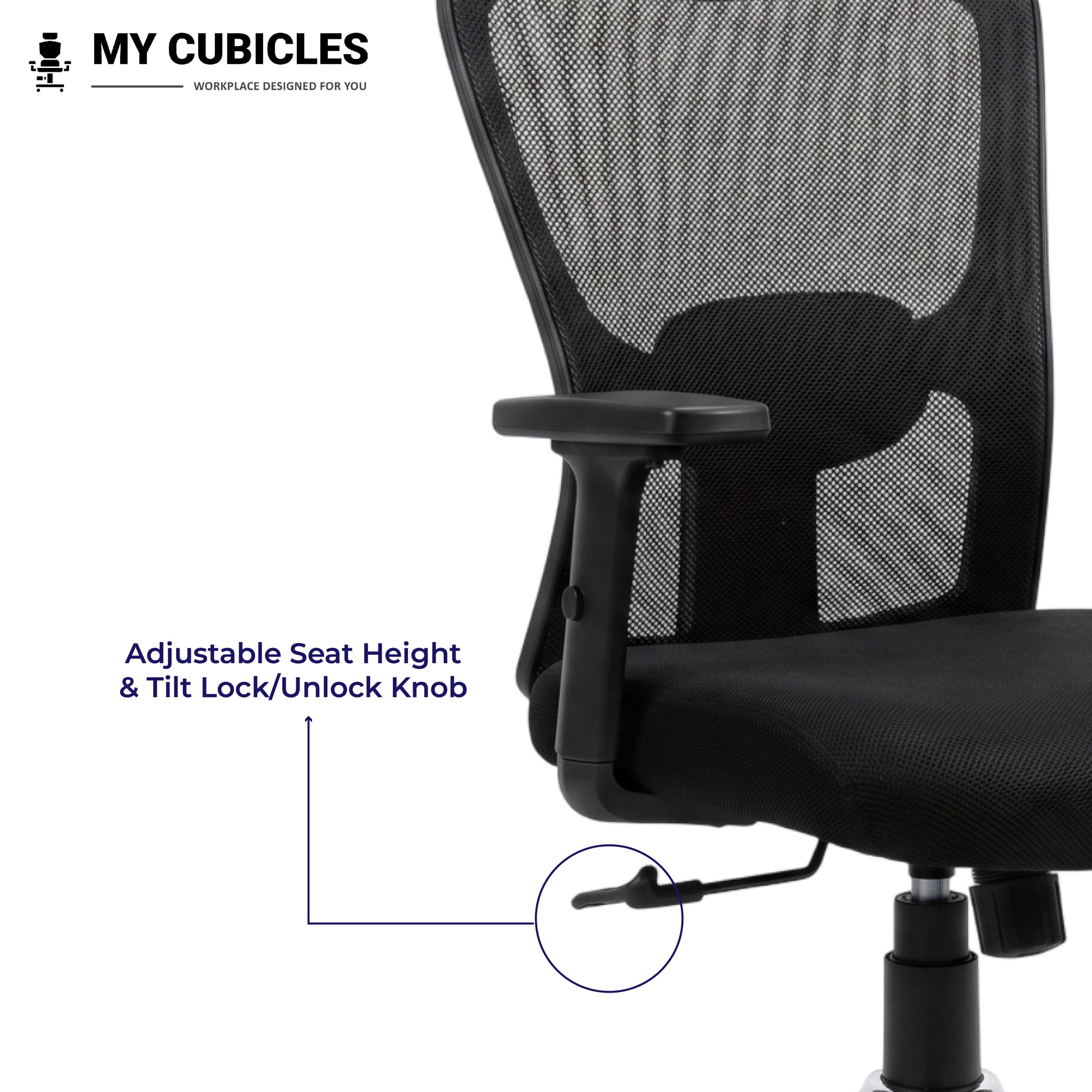 Jazz High Back Ergonomic Office Chair with Spider Base - Adjustable Seat Height View
