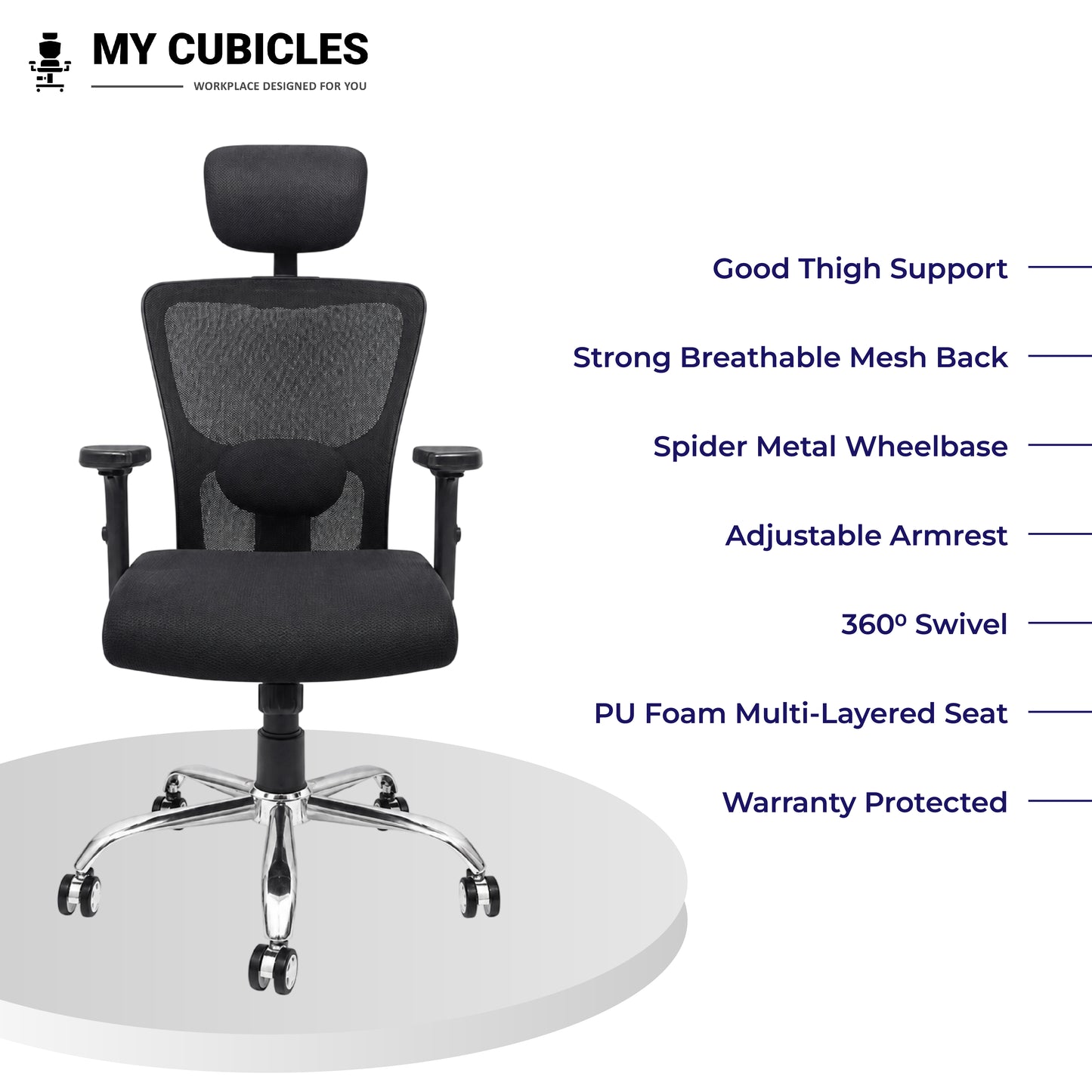 Jazz High Back Ergonomic Office Chair with Spider Base - All Features View