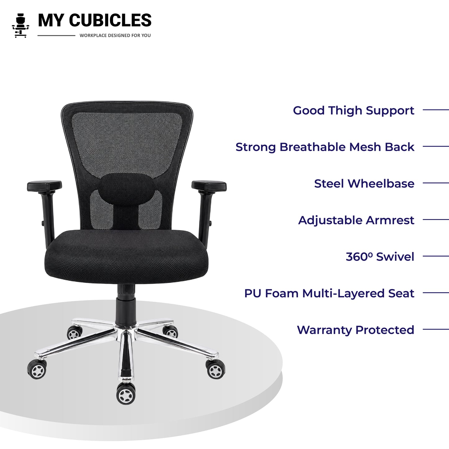 Jazz Low Back Office & Study Chair with Scorpio Base - All Features