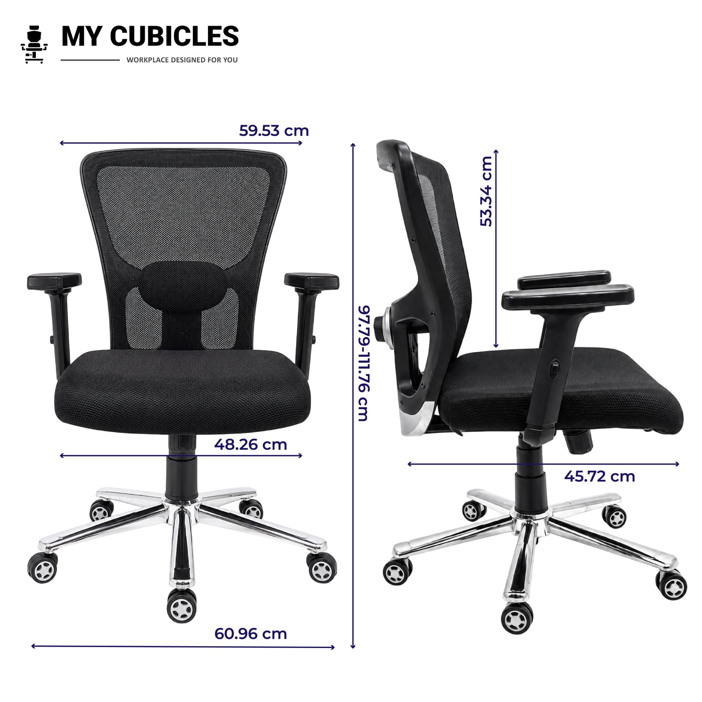 Jazz Low Back Office & Study Chair with Scorpio Base - Dimension View