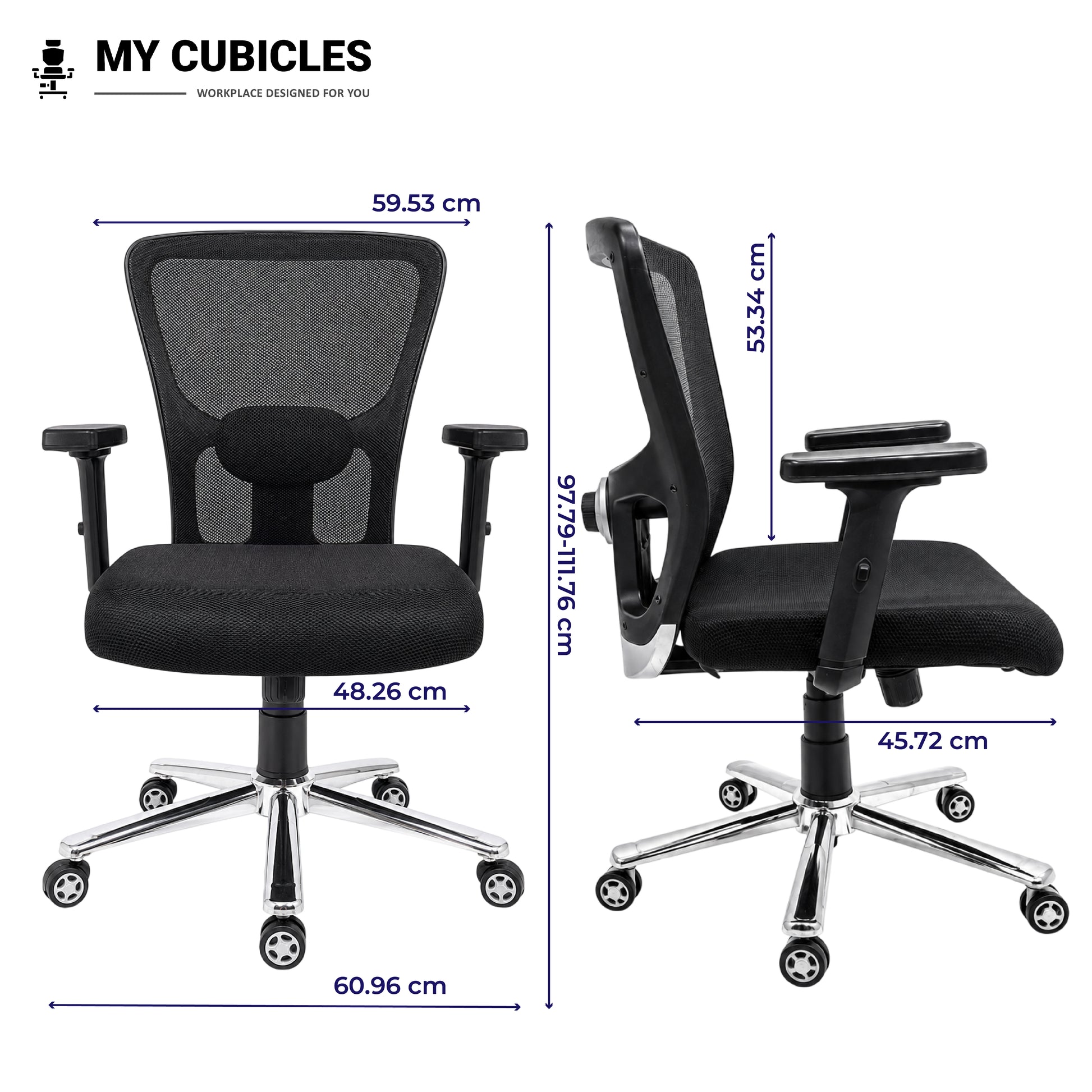 Jazz Low Back Office & Study Chair with Scorpio Base - Dimension View