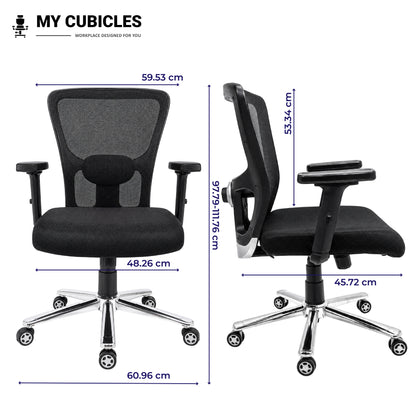 Jazz Low Back Office & Study Chair with Scorpio Base - Dimension View