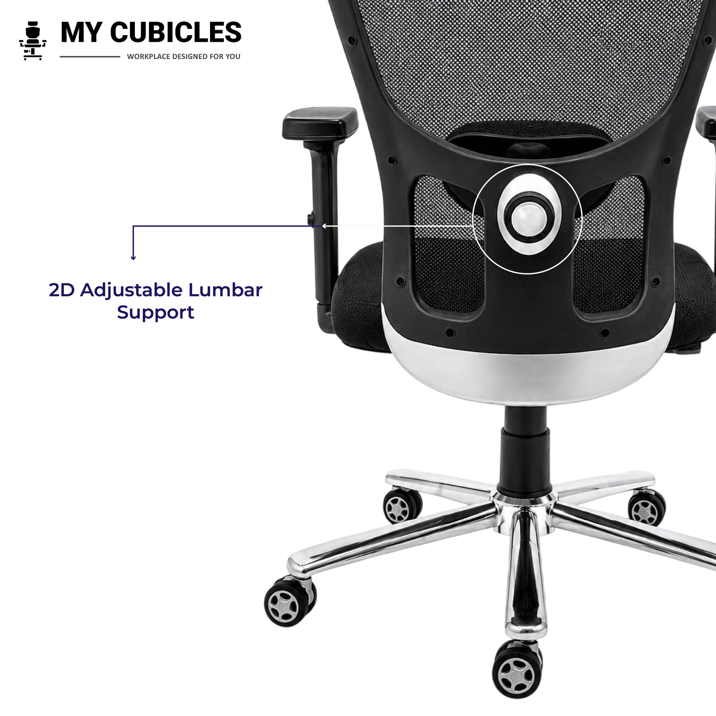 Jazz Low Back Office & Study Chair with Scorpio Base - Lumbar Support View