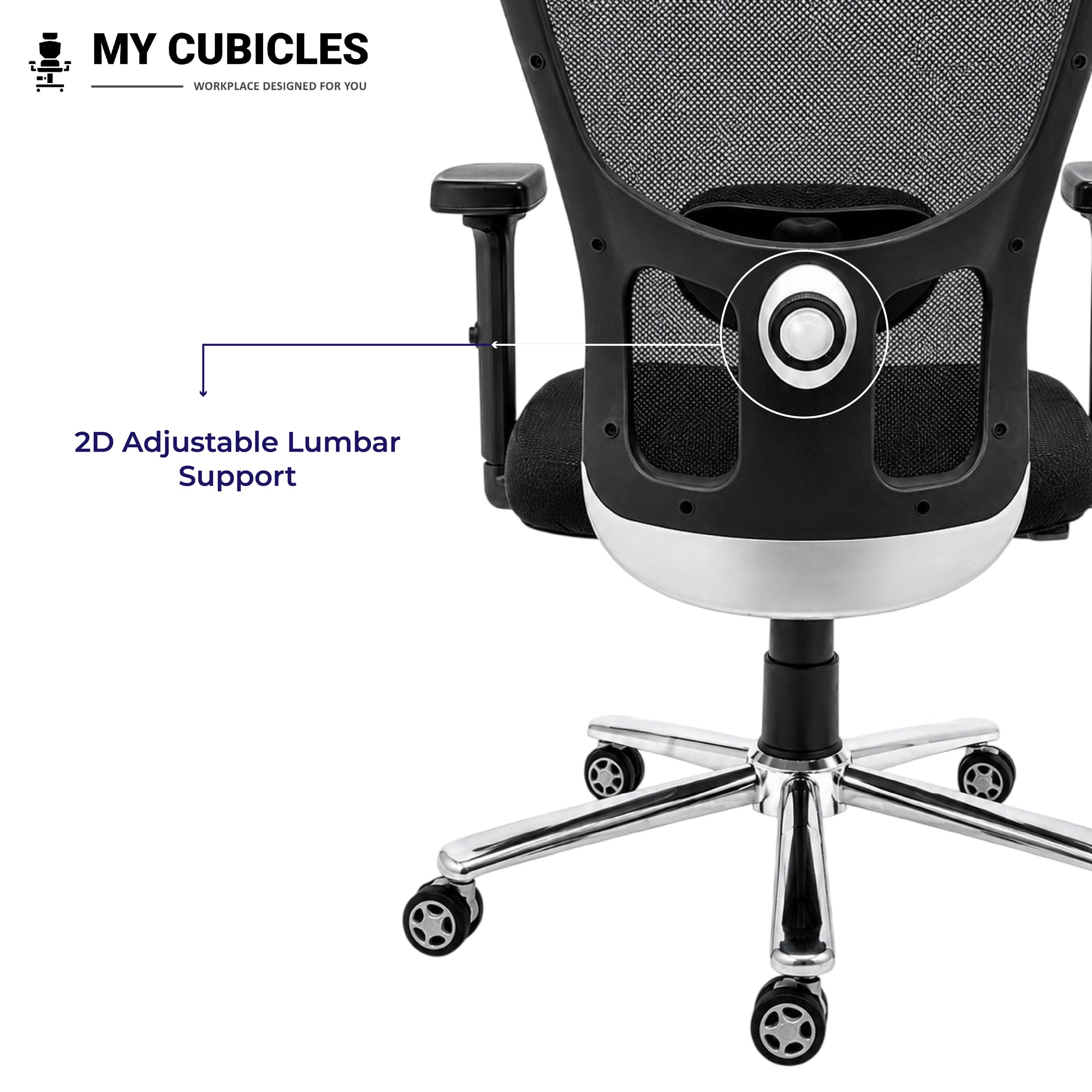 Jazz Low Back Office & Study Chair with Scorpio Base - Lumbar Support View