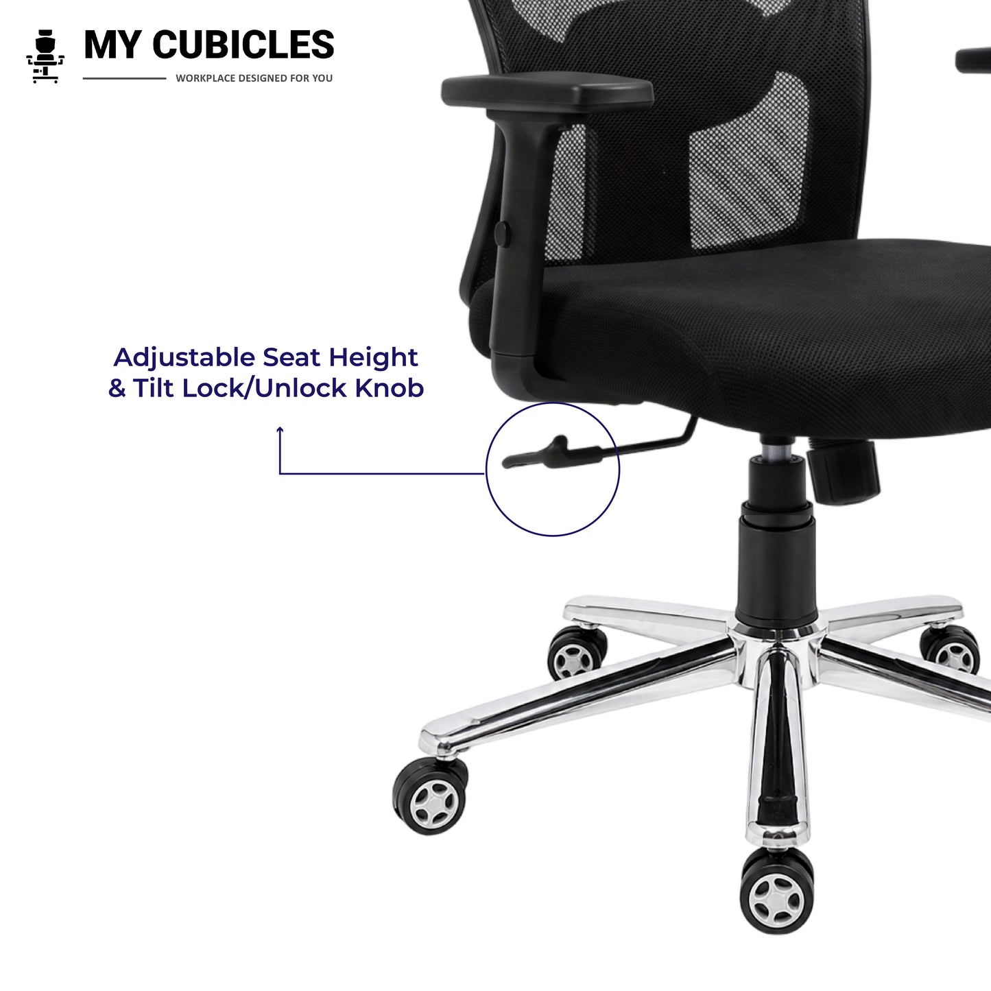Jazz Low Back Office & Study Chair with Scorpio Base - Adjustable Seat Height View