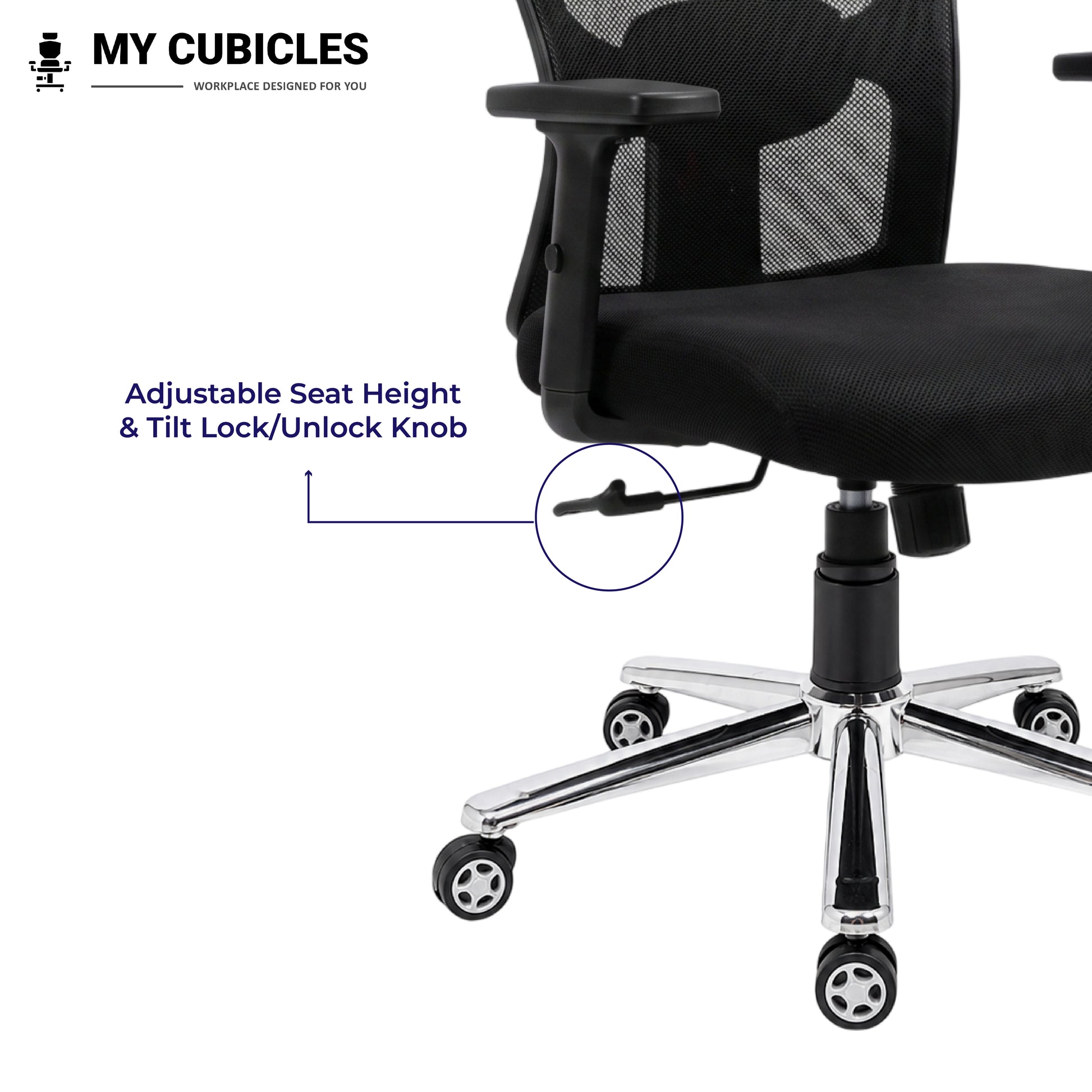 Jazz Low Back Office & Study Chair with Scorpio Base - Adjustable Seat Height View