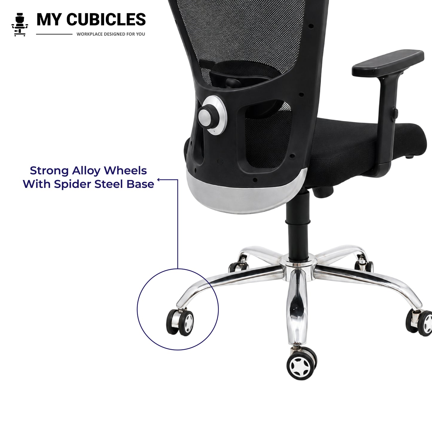 Jazz low back office and study chair - alloy wheels view
